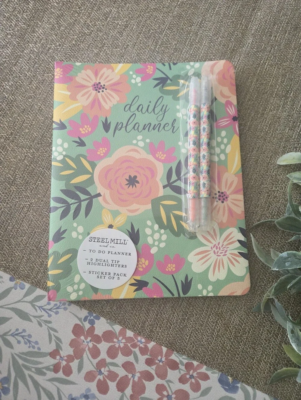 Steel Mill Daily Planner Notebook - Floral Mint